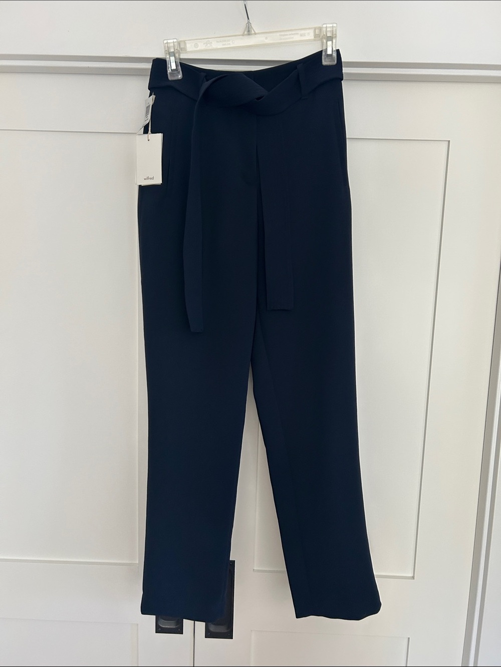 NWT Aritzia Jallade Dark Navy Tie-Waist Straight Trousers